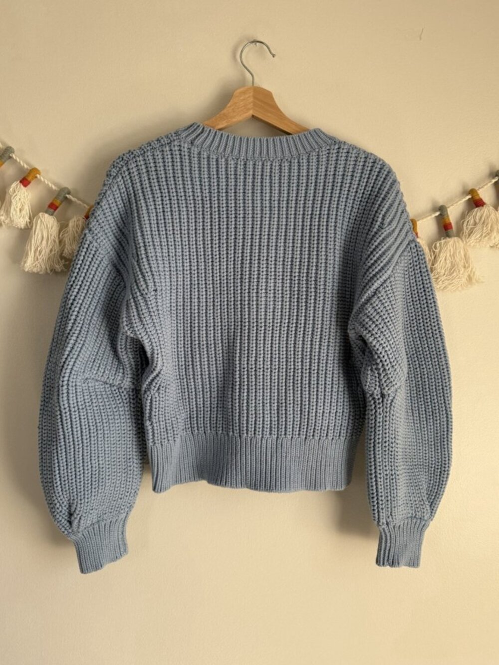 Banana Republic Chunky Cotton Crewneck Sweater Light Blue Denim Cozy Preppy S - Picture 2 of 9